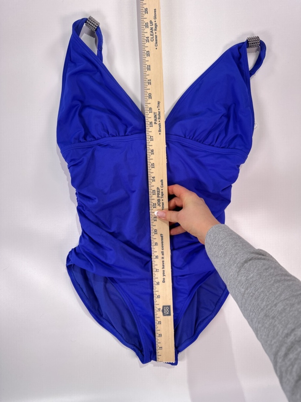Carmen Marc Valvo One Piece Swimsuit Ruched Tummy Control Blue 12 - Picture 8 of 11